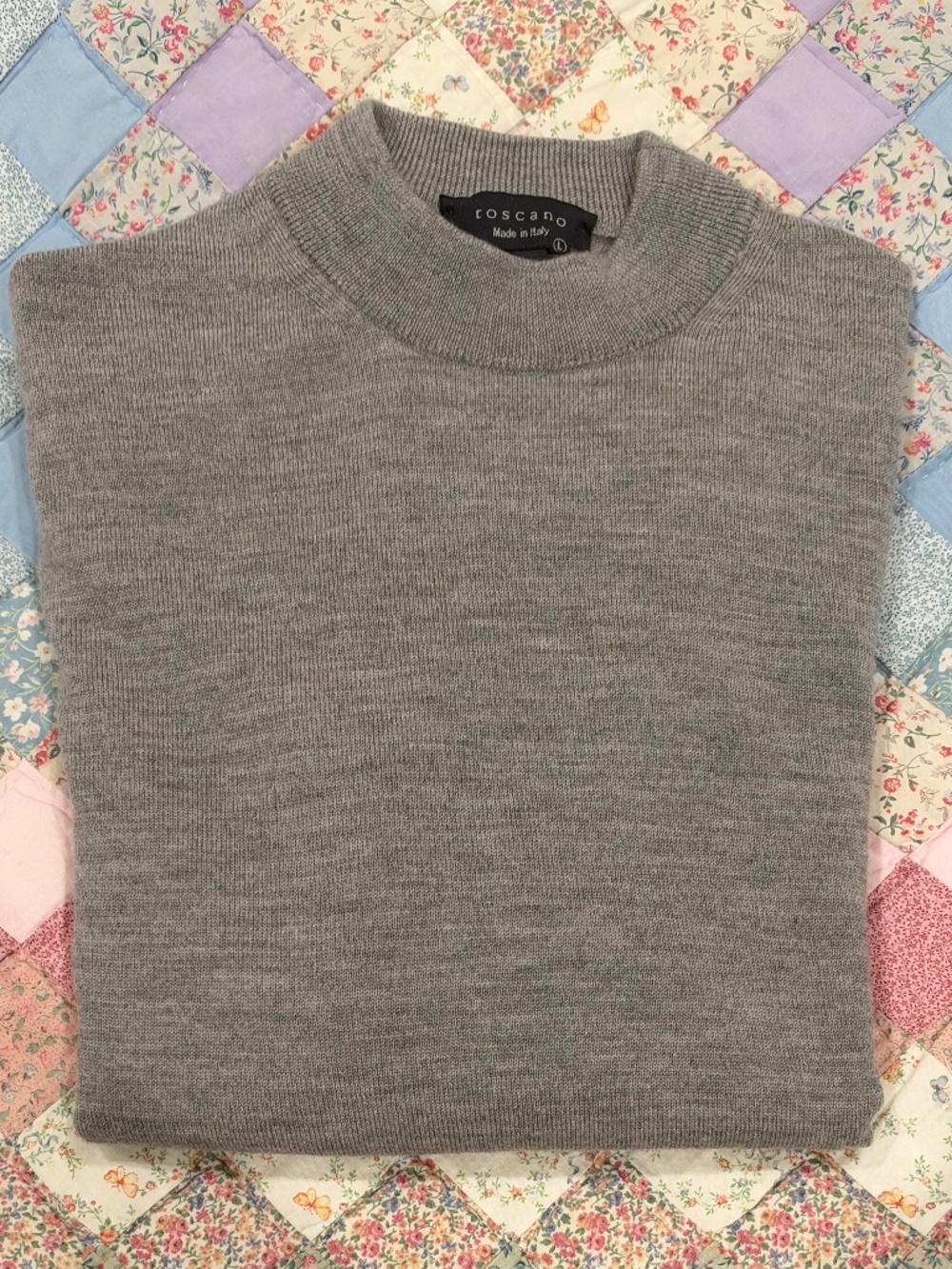 Toscano Gray Merino Wool Crewneck Sweater. Size Large